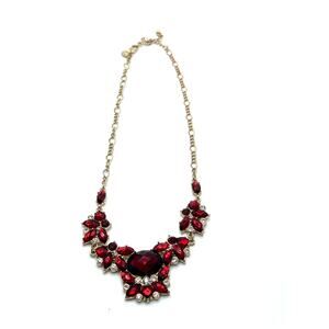 1928 Jewelry Red Cluster Gold Necklace 16" + 3" Extender